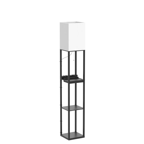 Black Solid Wood Floor Lamp with Shelves - Modern Dimmable - 1 Black