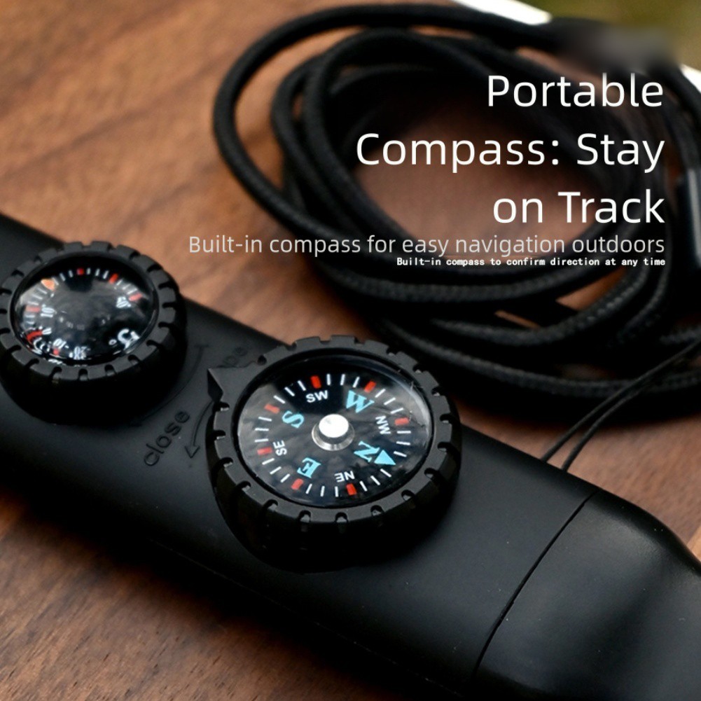 Multi functional 7 in 1 Whistle with LED Light For Compass for Camping Gear