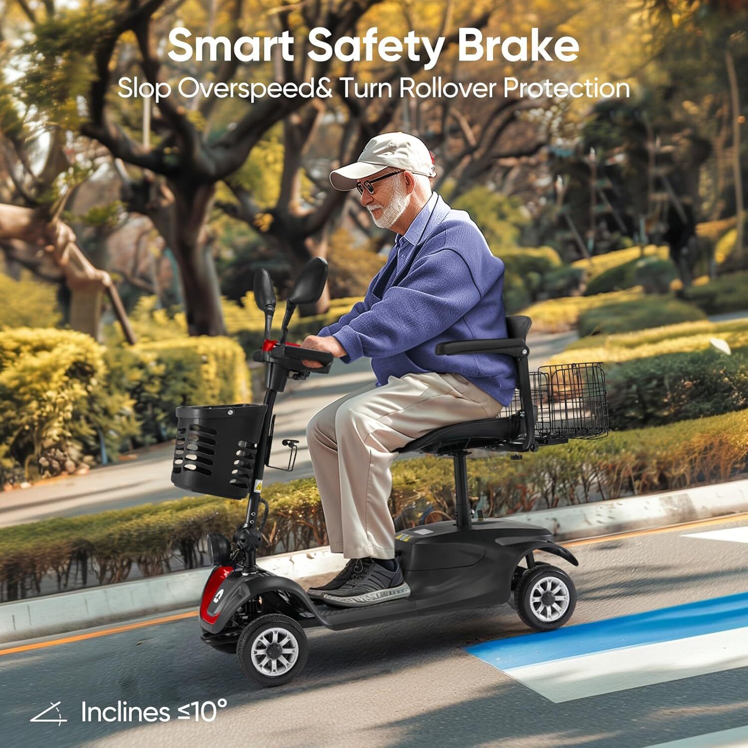 Pro 4 Wheels Mobility Scooter 12.4miles All Terrain LED Headlights Two Baskets