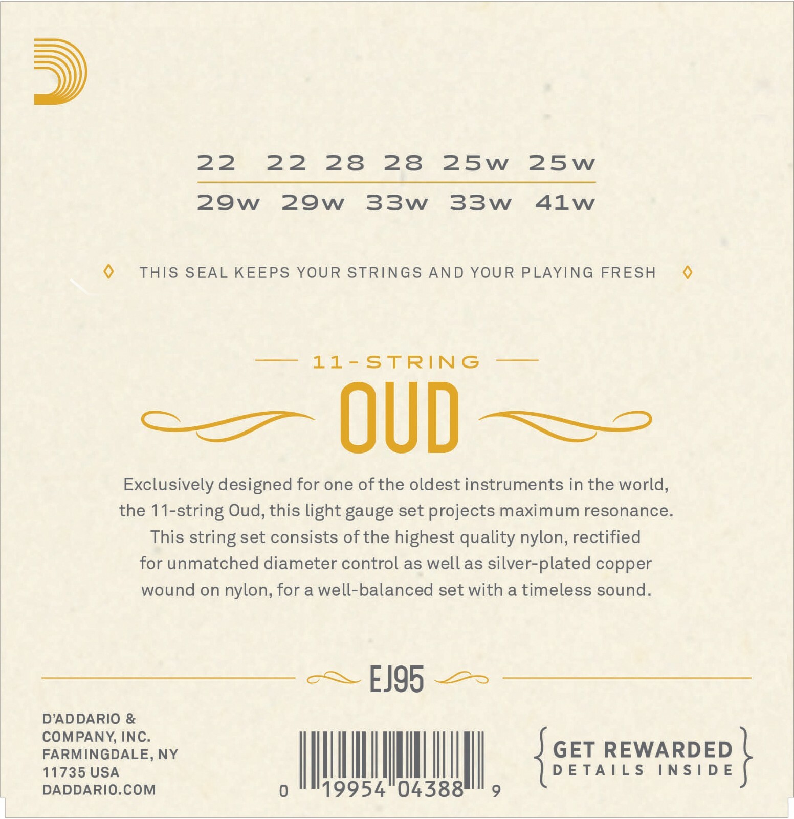 EJ95 D'Addario Oud 11-String Set Silver Plated Copper