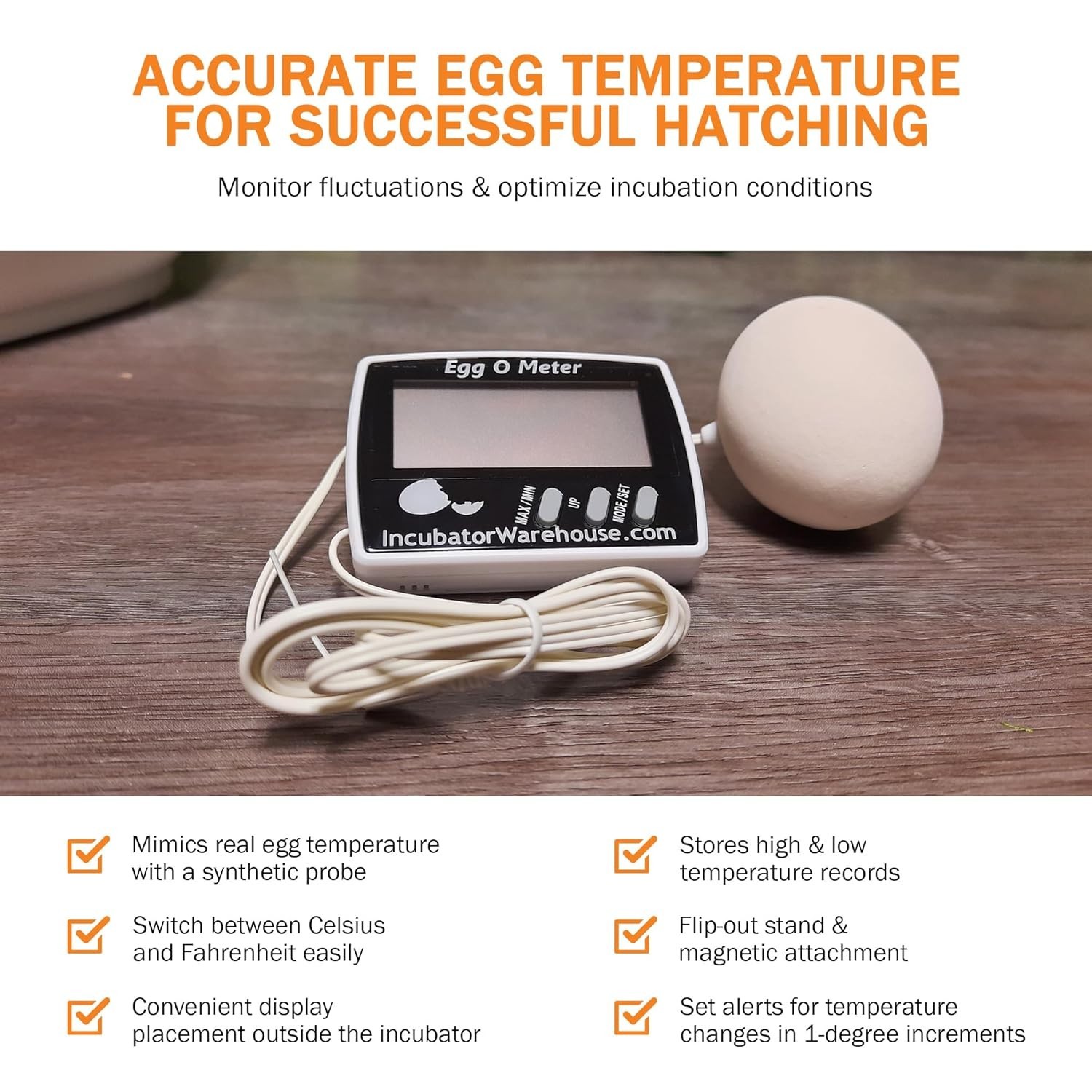 Egg-O-Meter - Large Digital Display Egg Thermometer with Min/Max Memory - Rea...