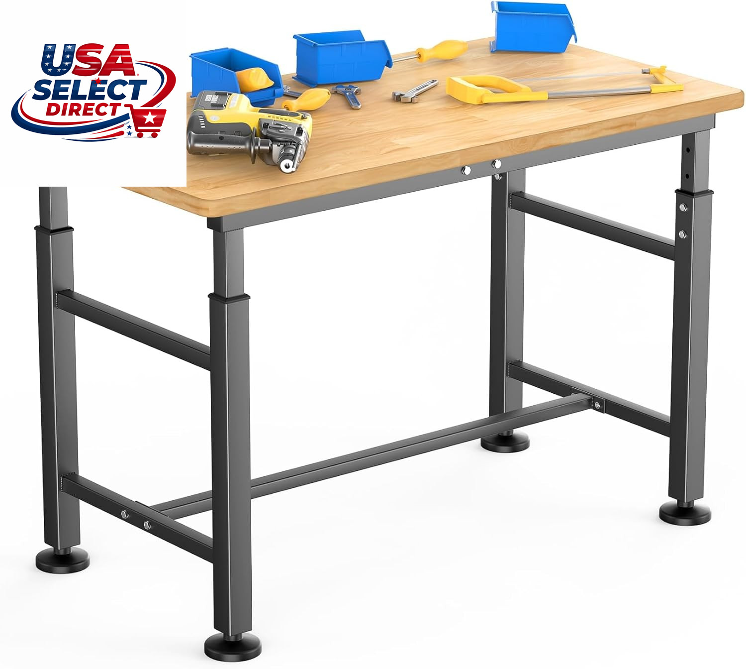 Heavy Duty Adjustable Height Workbench 47.75" x 23.25" Rubberwood Top