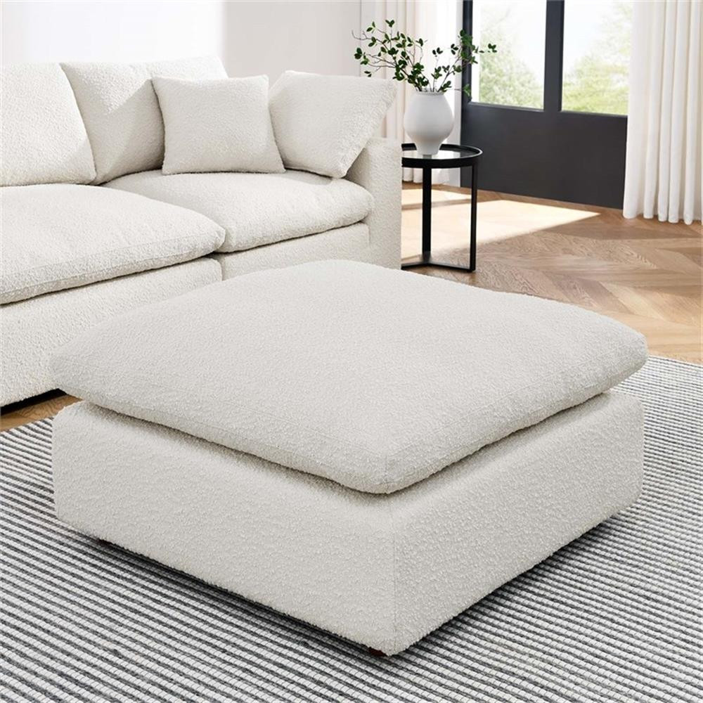 Modway Commix Upholstered Boucle Fabric & Solid Wood Ottoman in Ivory