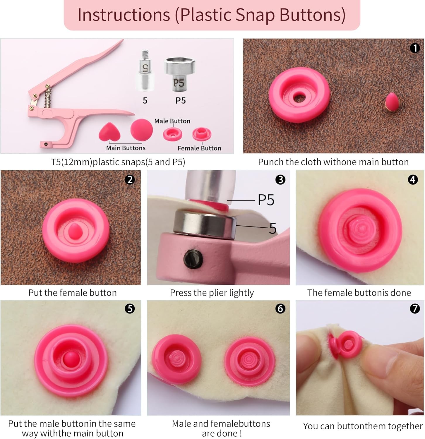 YUSBUTON Snap Button Kit - Metal & Plastic Buttons with Fastener black