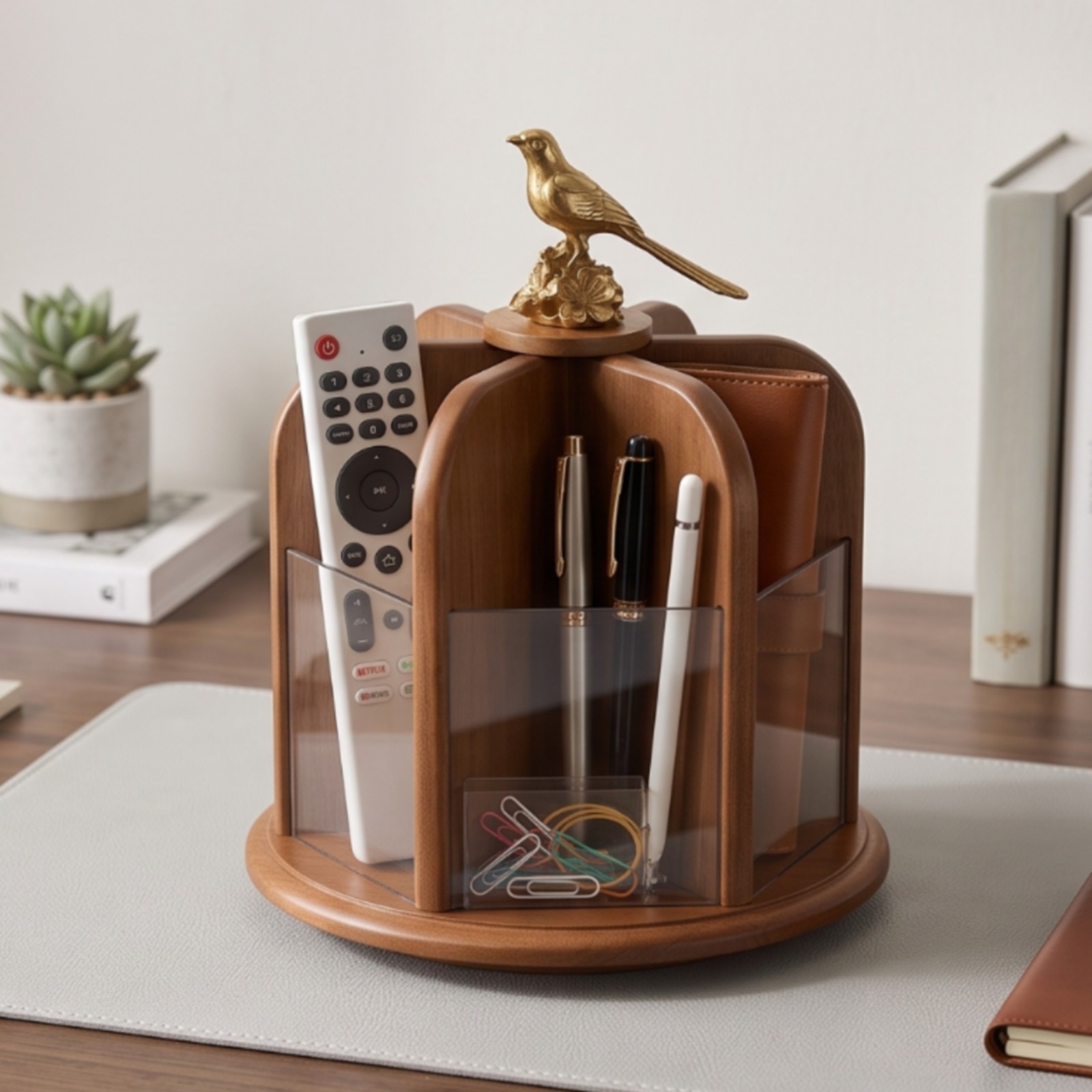 Rotating Makeup Organizer Tabletop Makeup Turntable with Bird Decoration