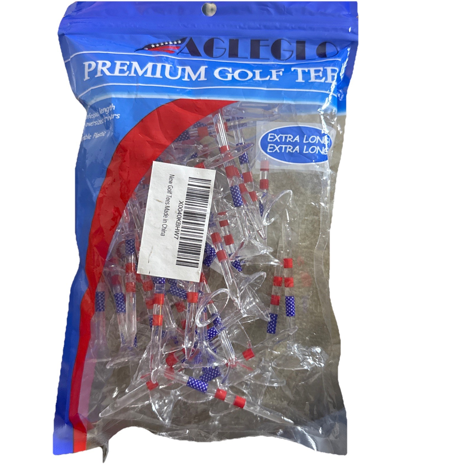 Premium Golf Tees, Extra Long  Transparent Plastic Red White And Blue