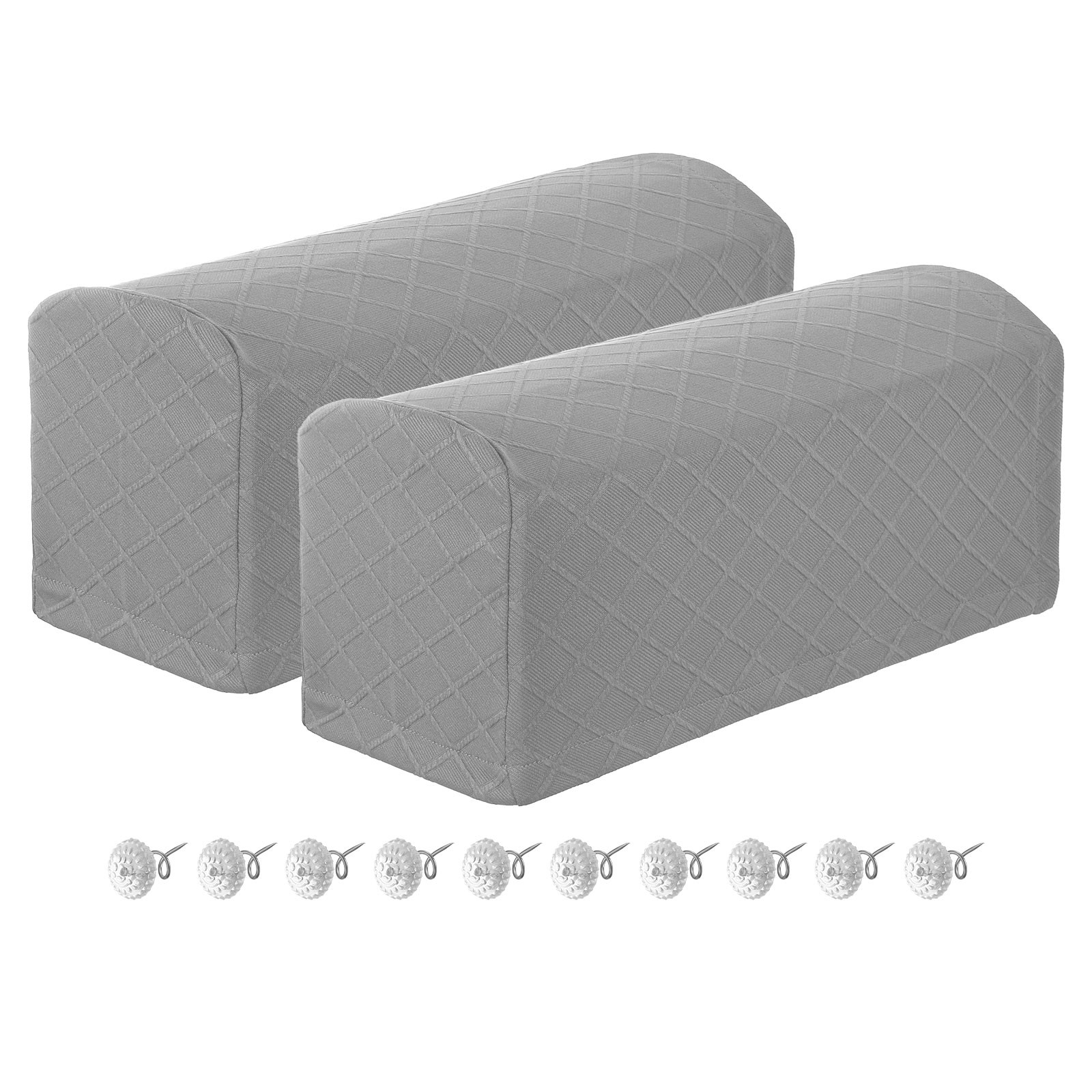 2Pcs Stretch Armrest Covers, Diamond Pattern Armchair Slipcovers, Light Grey