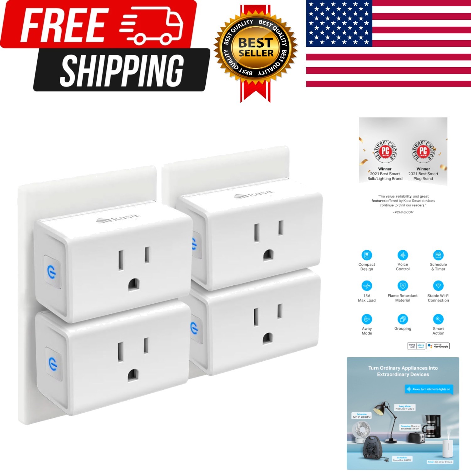 Plug Mini 15A, Smart Home Wi-Fi Outlet Works with Alexa, Google Home, No Hub ...