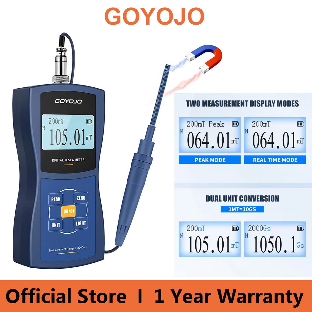 GOYOJO Gauss Meter Digital Tesla Meter Magnetic Flux Surface Field Test 5% 2% 1%