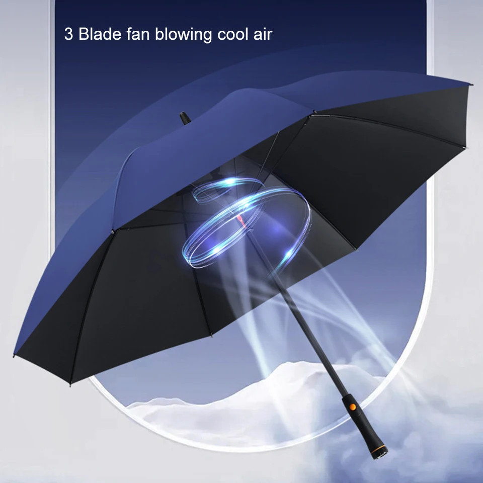 Fan Parasol Umbrella Long Handle UV Protection Wind Resistant Beach Golf Shade