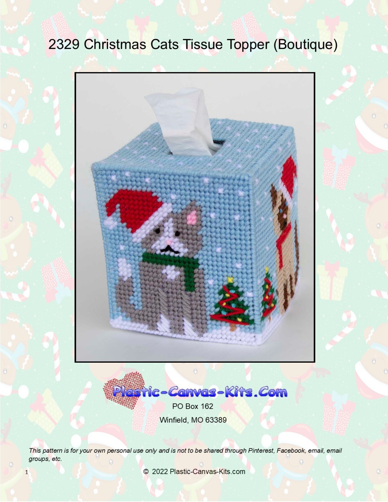 Christmas Cats Boutique Tissue Topper-Plastic Canvas Pattern or Kit