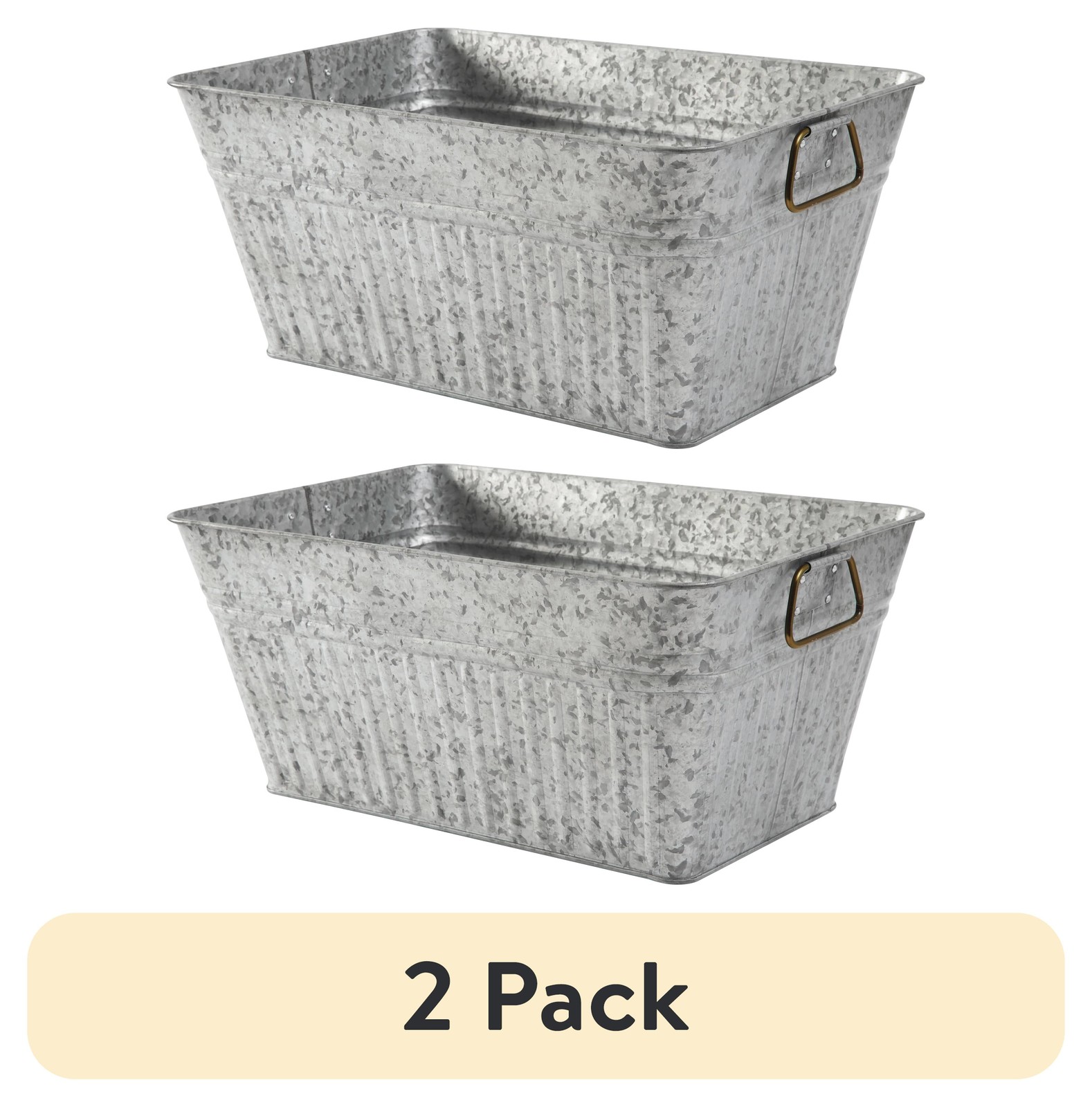 2 pack - Large Rectangle Galvanized Tub BH28-056-099-29 22 in L x 15 in W x 10