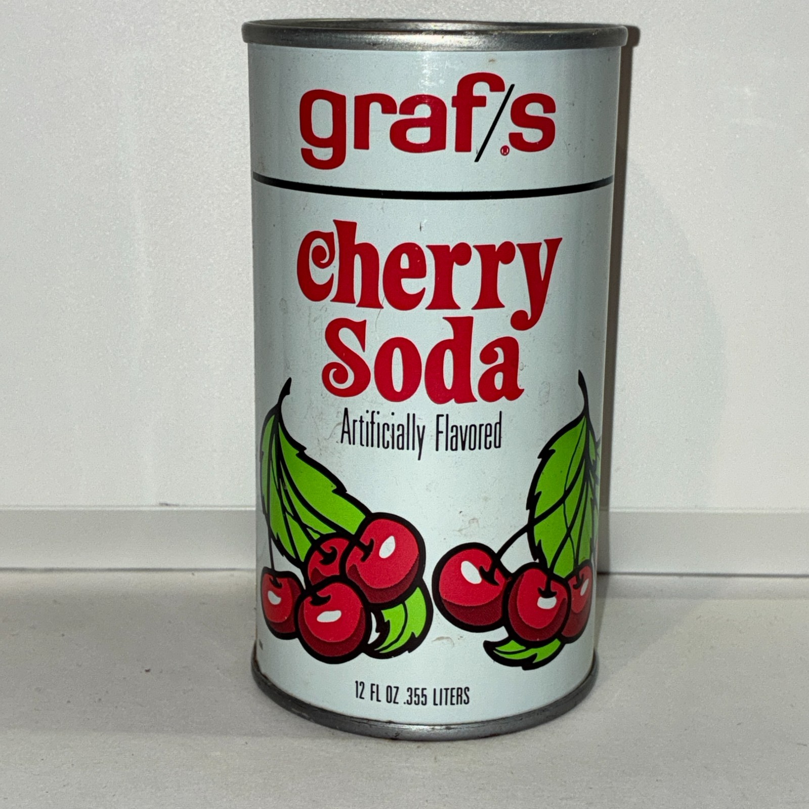 Graf's Cherry soda can, bar code