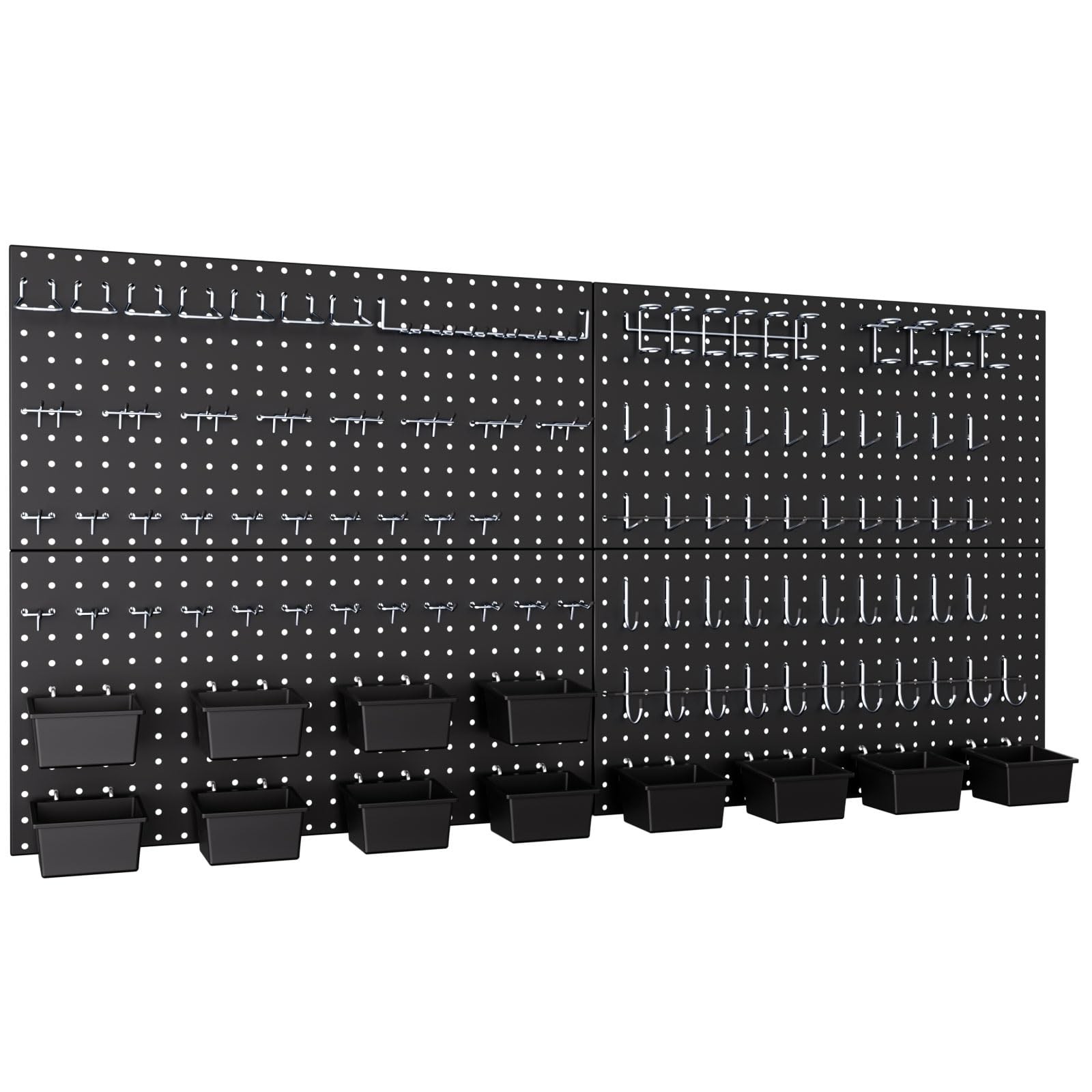 INCLY 158PCS Metal Pegboard Wall Organizer, 48x24 Inch Black Pegboard Panels ...