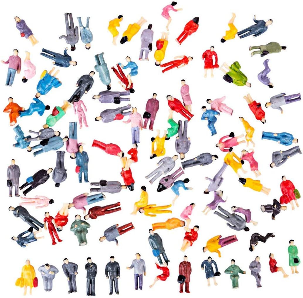 100PCS 1:100 HO Scale Tiny People Set - Mixed Painted Plastic Figures