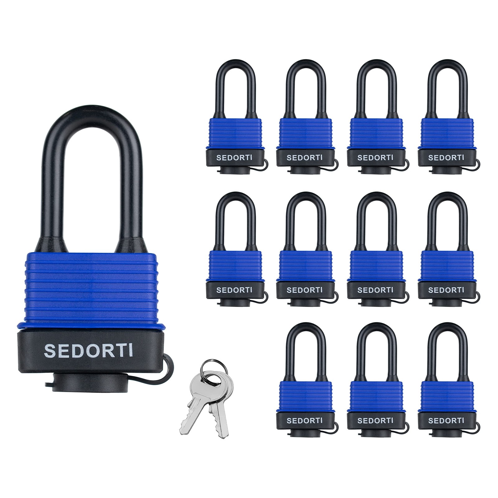 12 Blue Waterproof Laminated Steel Padlocks Keyed Alike Outdoor Storage