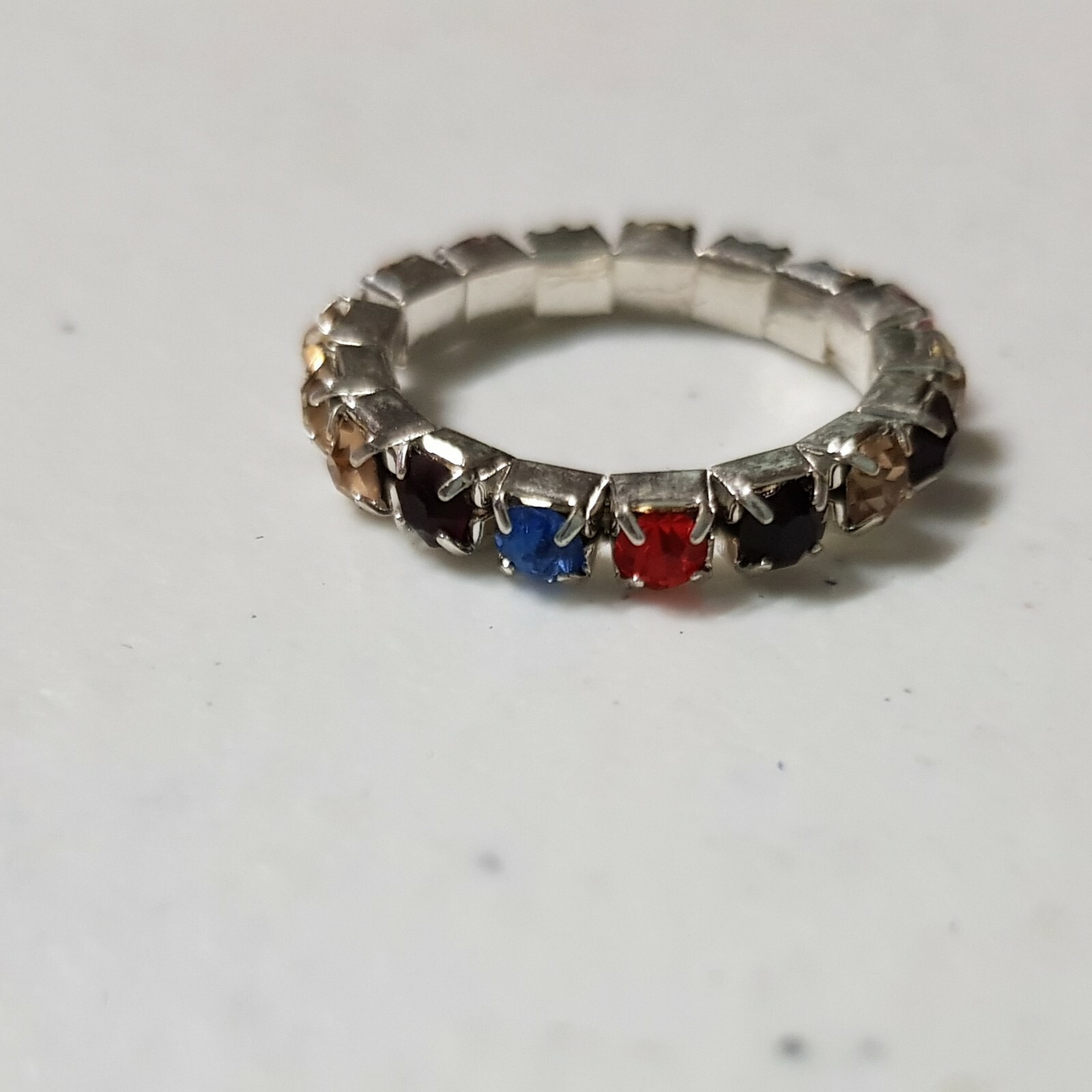 Ring - Rainbow Colourful Stretchy Silver Sparkle Rhinestone Toe Stretch Elastic