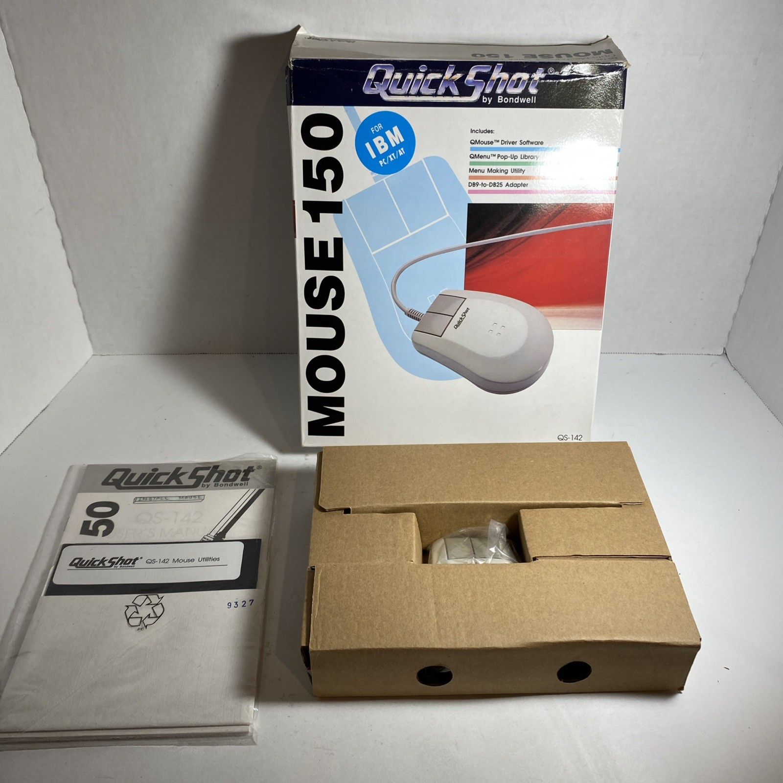 Vintage QuickShot QS-142 Mouse 150 Opto-Mechanical Serial Mouse - Open Box