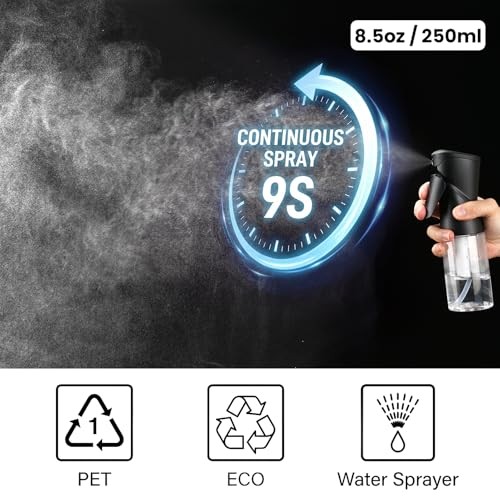Spray Bottles 250ml/8.5oz 2 Pack Continuous Spray Bottle for Black B-black 2PCS