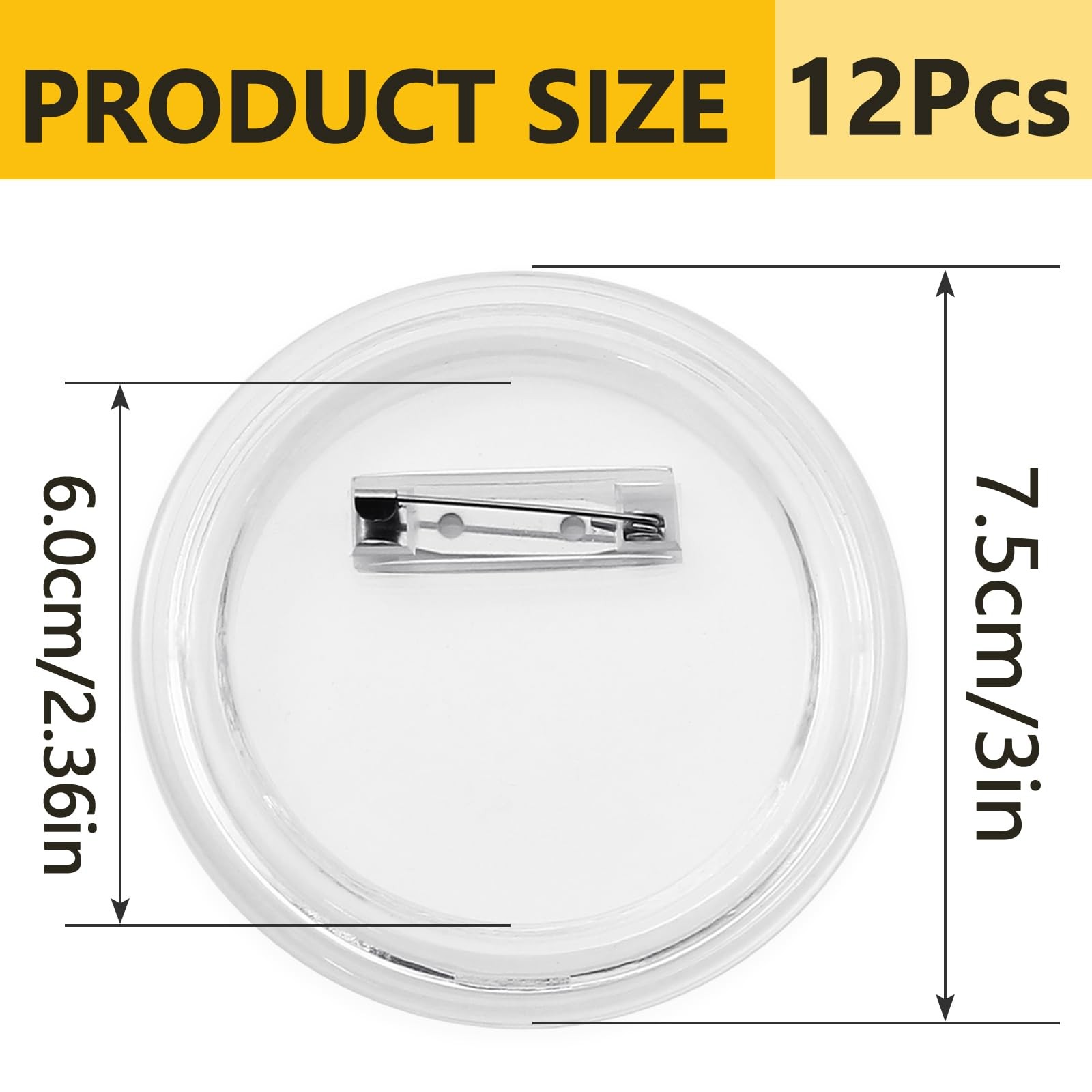 SOVNSG 12 Pack 3 inches DIY Clear Button Pins,Acrylic 12 Pcs,