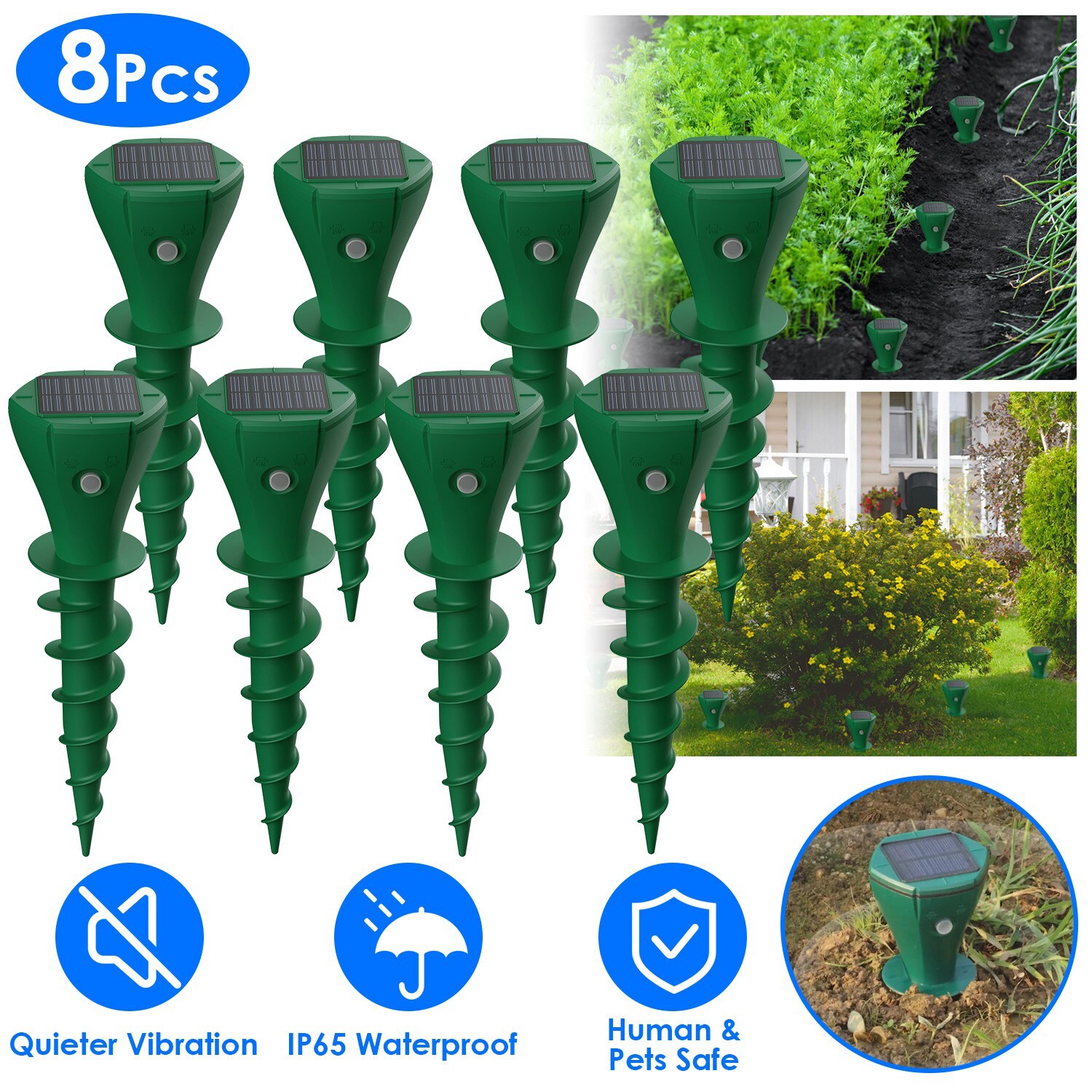 8Packs Solar  Screw Groundhog Gopher Deterrent Vibration Stake