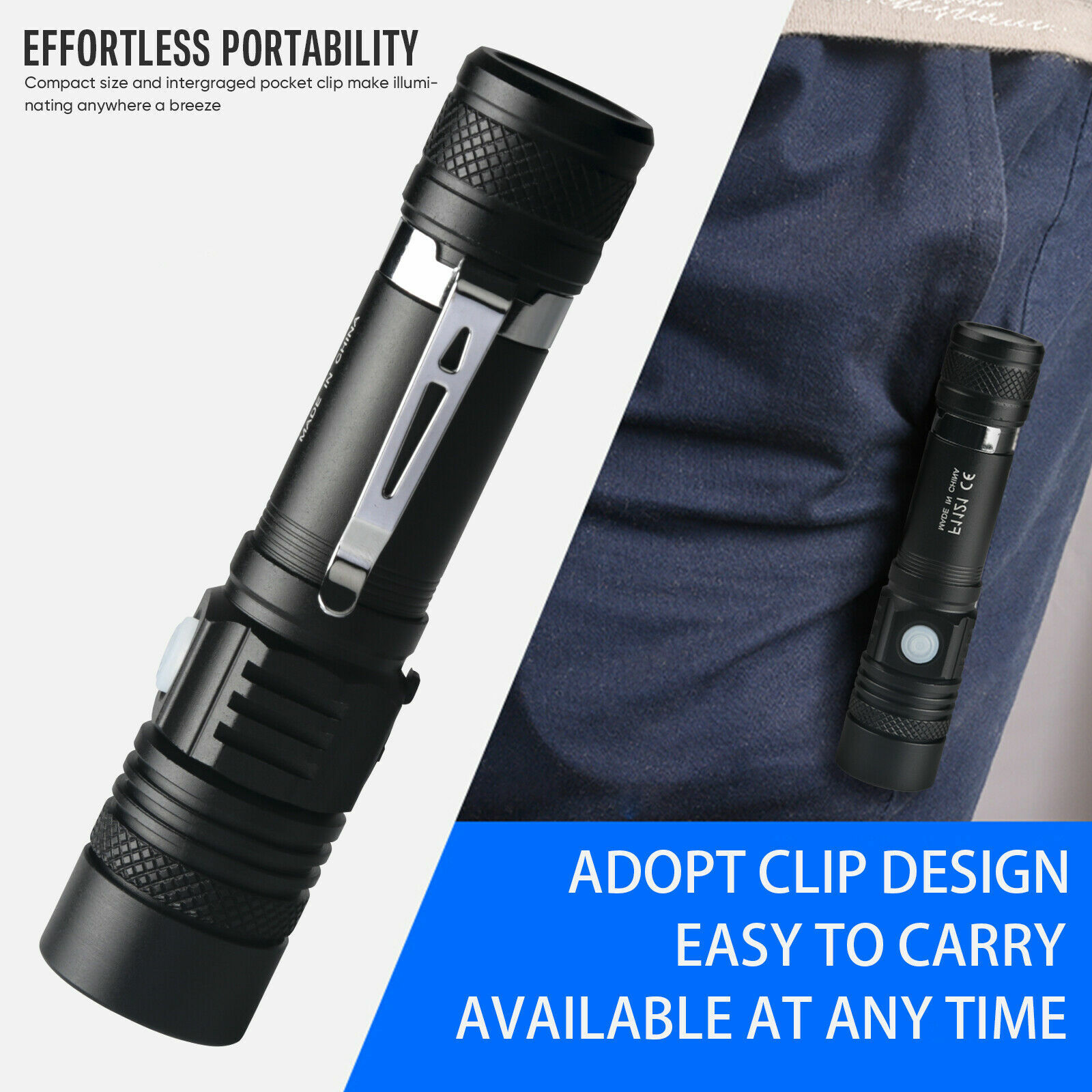 2 PACK Bright Flashlight 3Modes Rechargeable USB LED Tactical Zoomable Torch