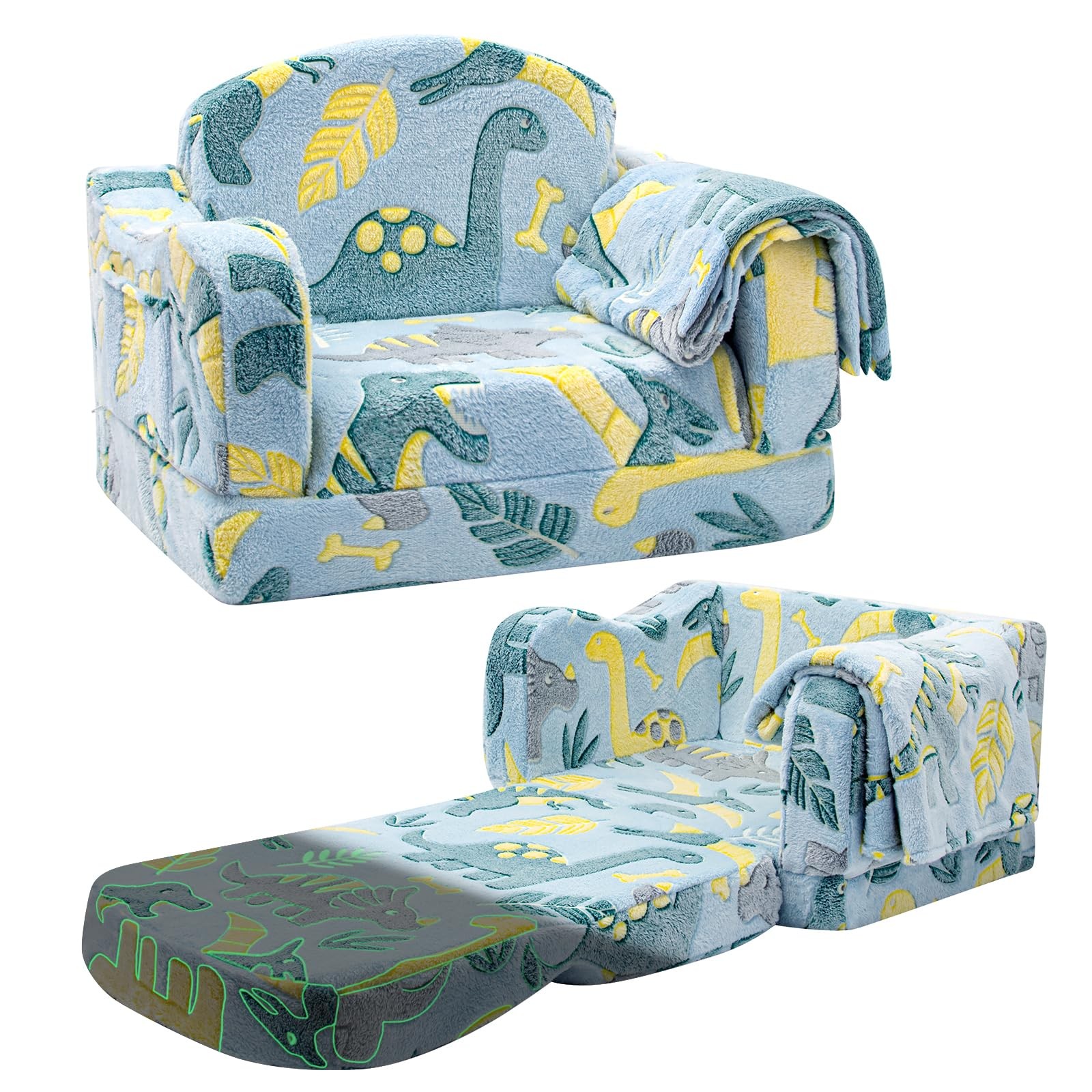 Comfy Toddler Chair and Couch for Kids with Blanket,2-in-1 Soft Plush Fold Ou...