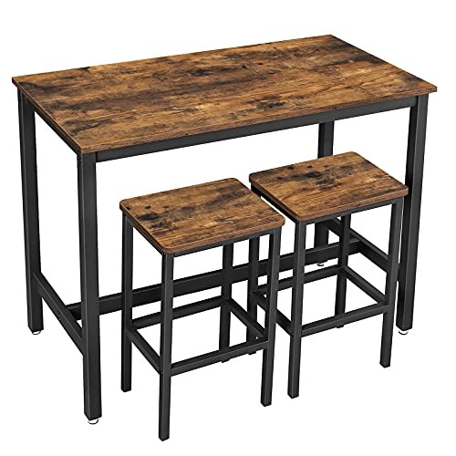 VASAGLE Bar Table Set, with 2 Bar Stools in Rustic Brown and Black ULBT15X