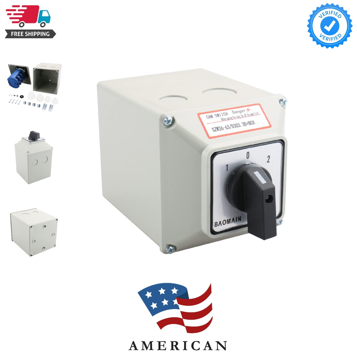 Universal Rotary Changeover Cam Switch - 660V 63A 3 Position 3 Phase with Mas...