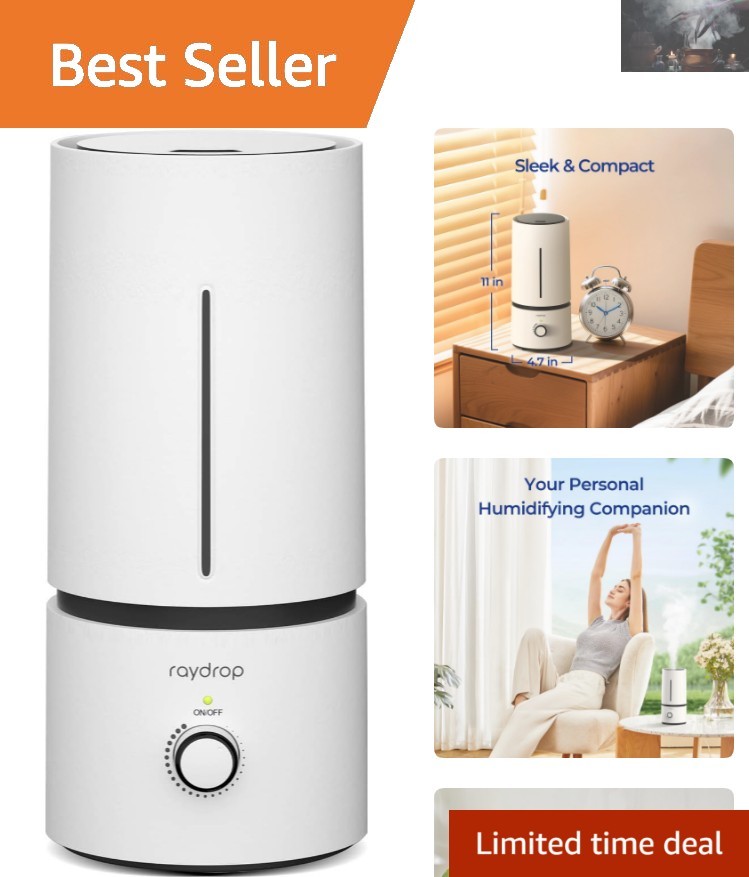 Space-Saving 1.7L Ultrasonic Humidifier with Auto Shut Off for Peaceful Sleep