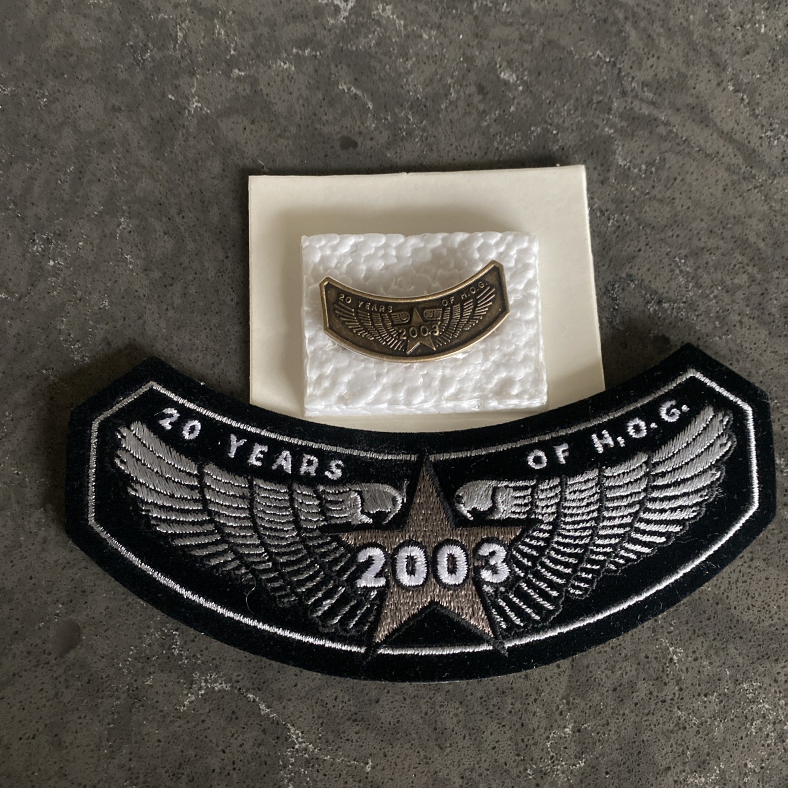 2003 HOG Member Rocker Patch + Brass Pin Harley Davidson Owners Group Motorcycle