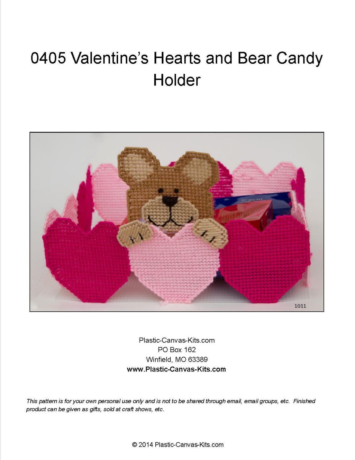 Valentine's Day Bear and Hearts Candy Holder- Plastic Canvas Pattern or Kit
