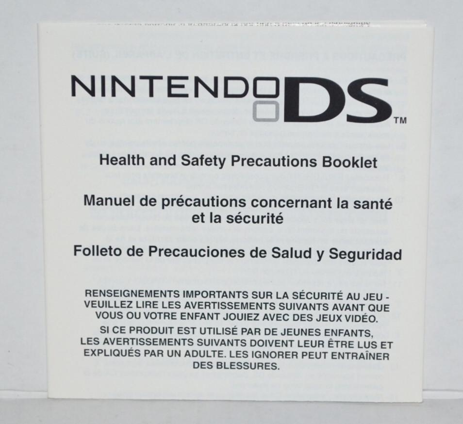 Nintendo DS Health & Safety Precautions Replacement Manual Booklet Insert 55878C