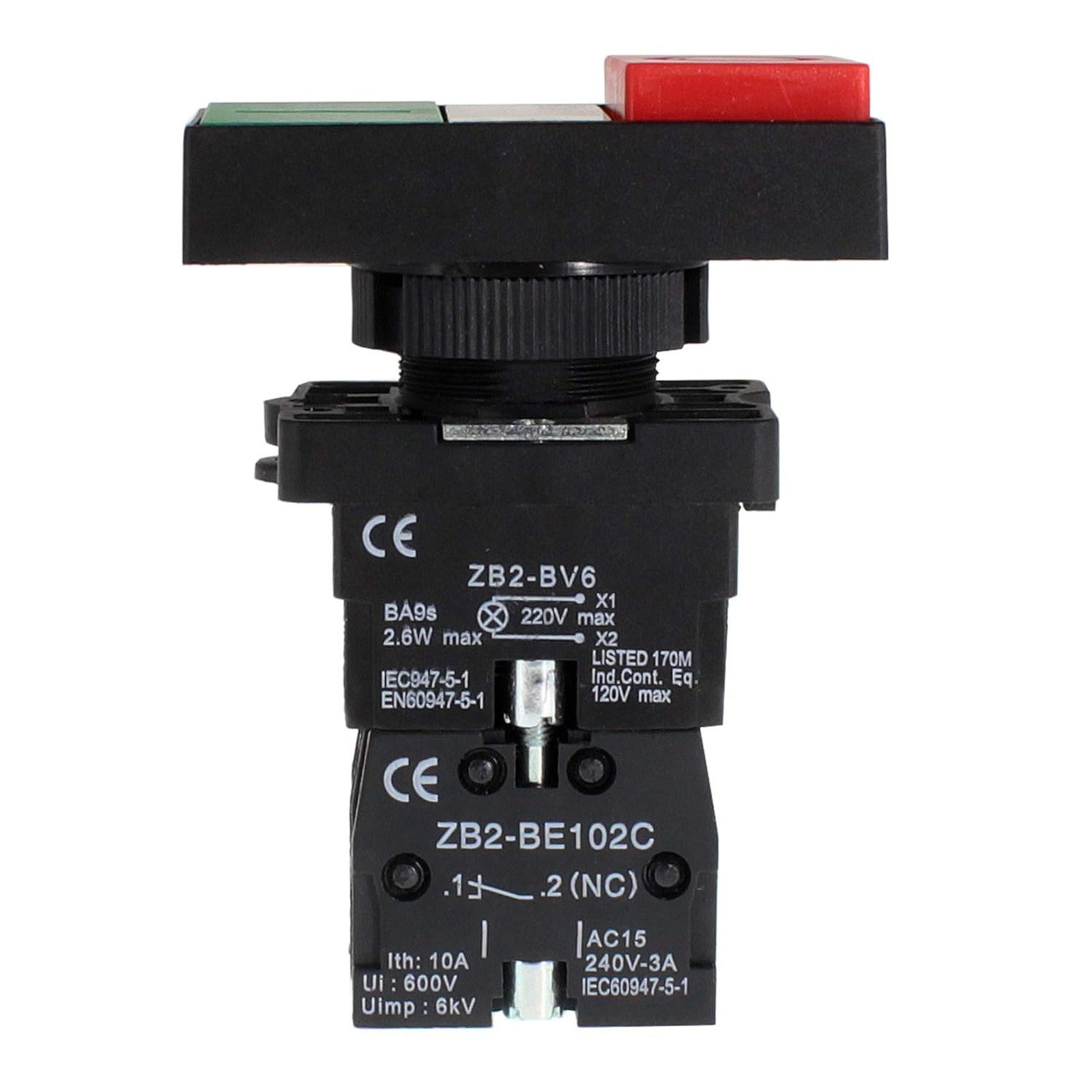Double Head Push Button with Signal Lamp AC/DC Control Switch for Industrial