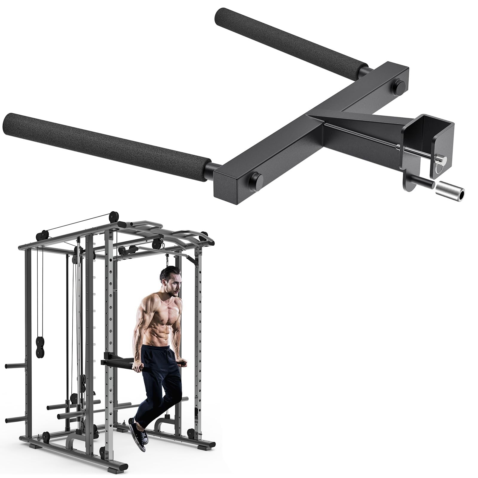 Y-Shaped Dip Bar for 2" x 2" Power Cage with 5/8" or 1" Hole - Dip Bar Attach...