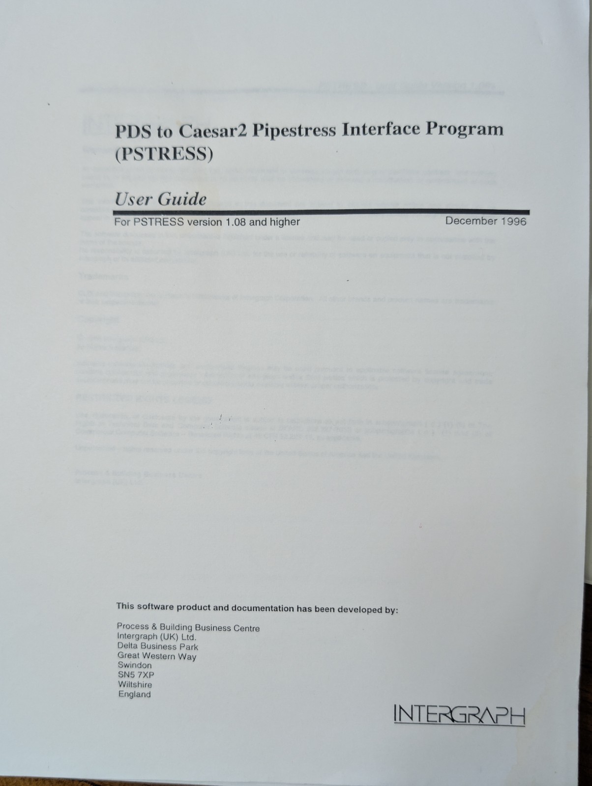Intergraph PDS Stress Analysis Interface PD_Stress User's Guide March 2000