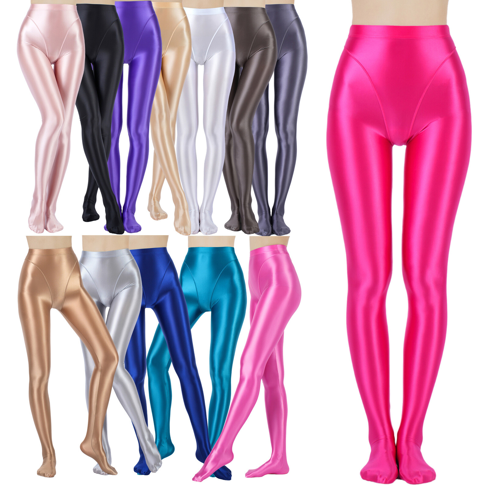 US YiZYiF Sexy Women Shiny Pants Stretchy High Waist Pantyhose Footed Stockings