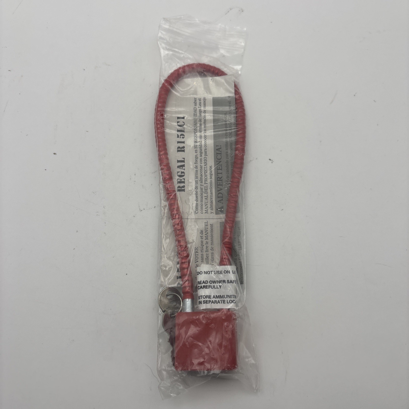 Regal #R15LC1 Cable Pistol/Gun Lock With 2 Keys & Instructions (Red/New)