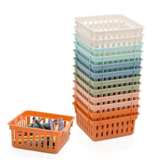 Boho Small Classroom Storage Baskets, Square 4.5" Plastic Colorful Crayon 12