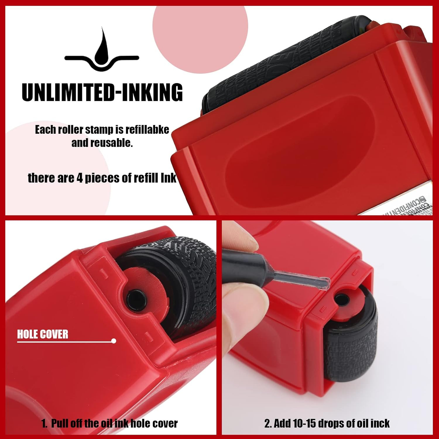 2 Pack Identity Protection Roller Stamp Identity Theft, Confidential, Privacy Ro