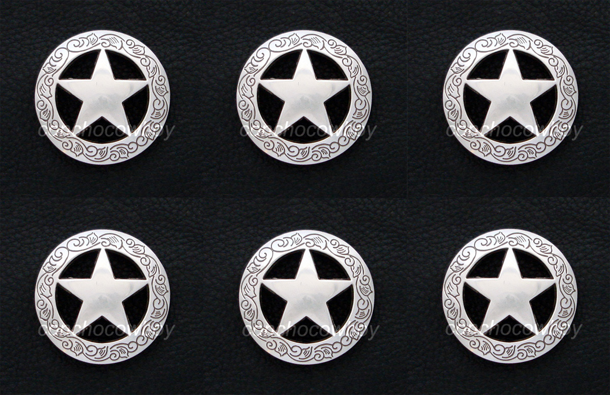 Set of 6 WESTERN HORSE SADDLE TACK CONCHO ANTIQUE STAR CONCHOS 1-1/2" screw back