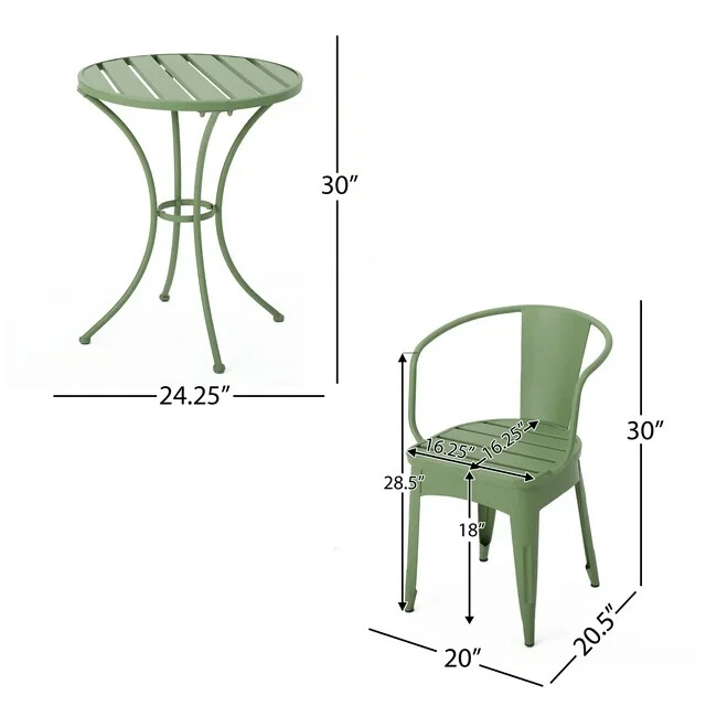 Collins Outdoor 3 Piece Matte Green Iron Bistro Set