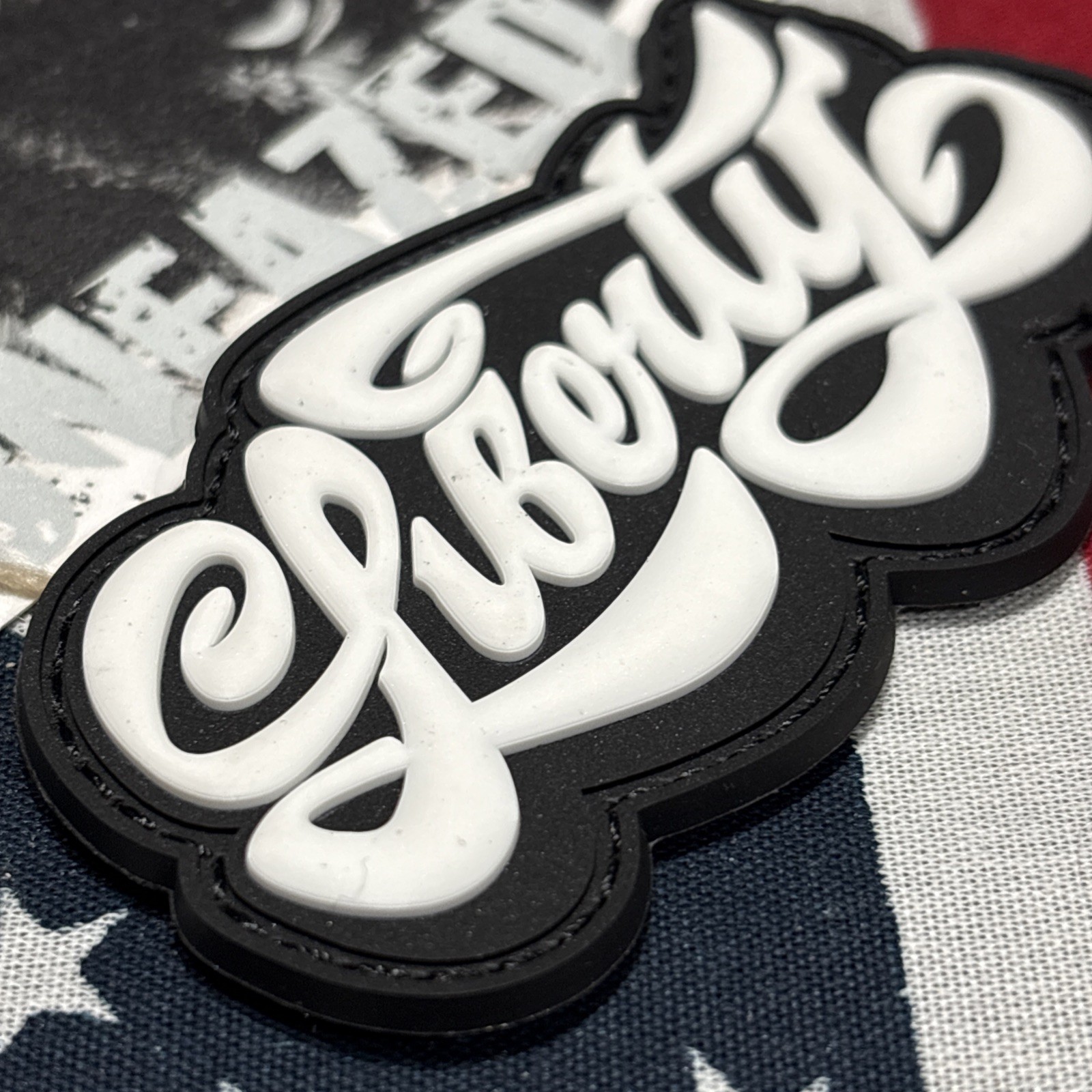 Liberty Blk White Morale Tactical Hook & Loop Patch High Quality 3d PVC 2x3”