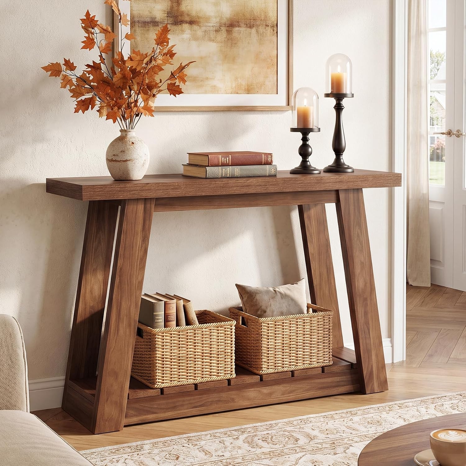 41.3" Farmhouse Console Table 2-Tier Narrow Wooden Entryway Table with Storage