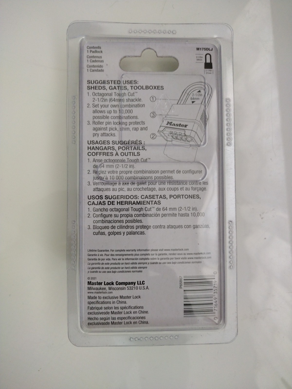 Master Lock M175DLJ Combination Solid Body Padlock New Sealed In Package