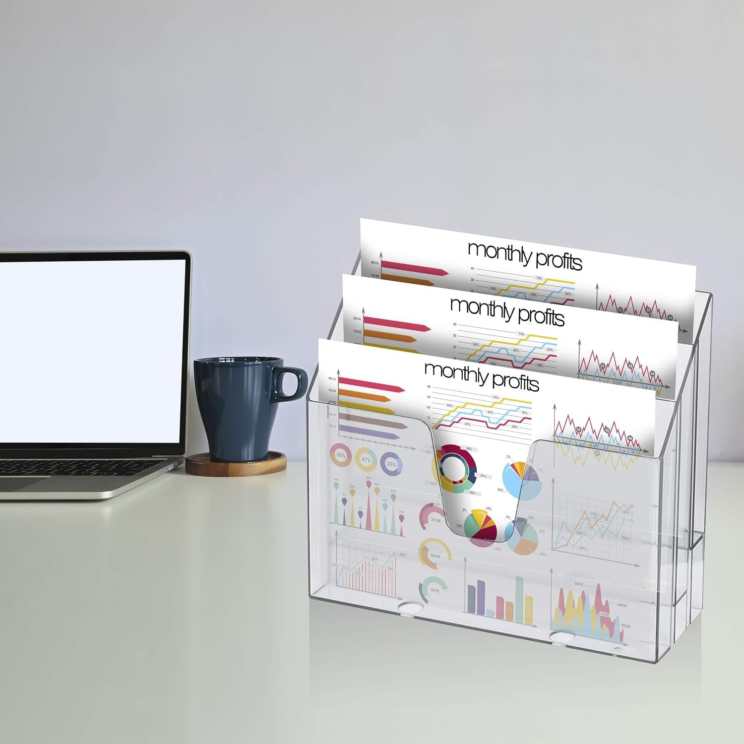 Horizontal Triple File Folder Organizer Sorter, Letter Size, Clear | 3 compar...