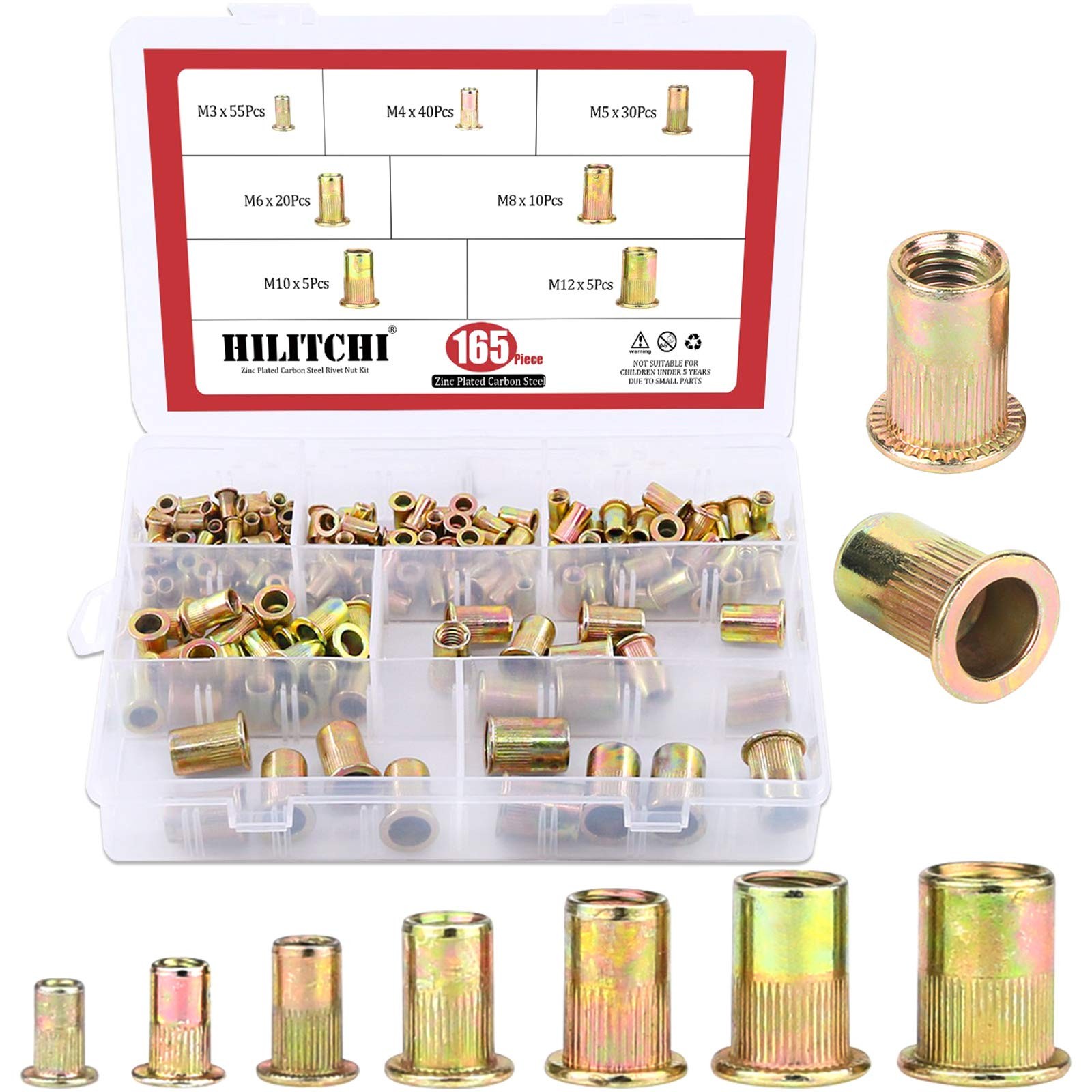 165pcs Mixed Zinc Plated Carbon Steel Rivet Nut Threaded Rivnut Insert Nutser...
