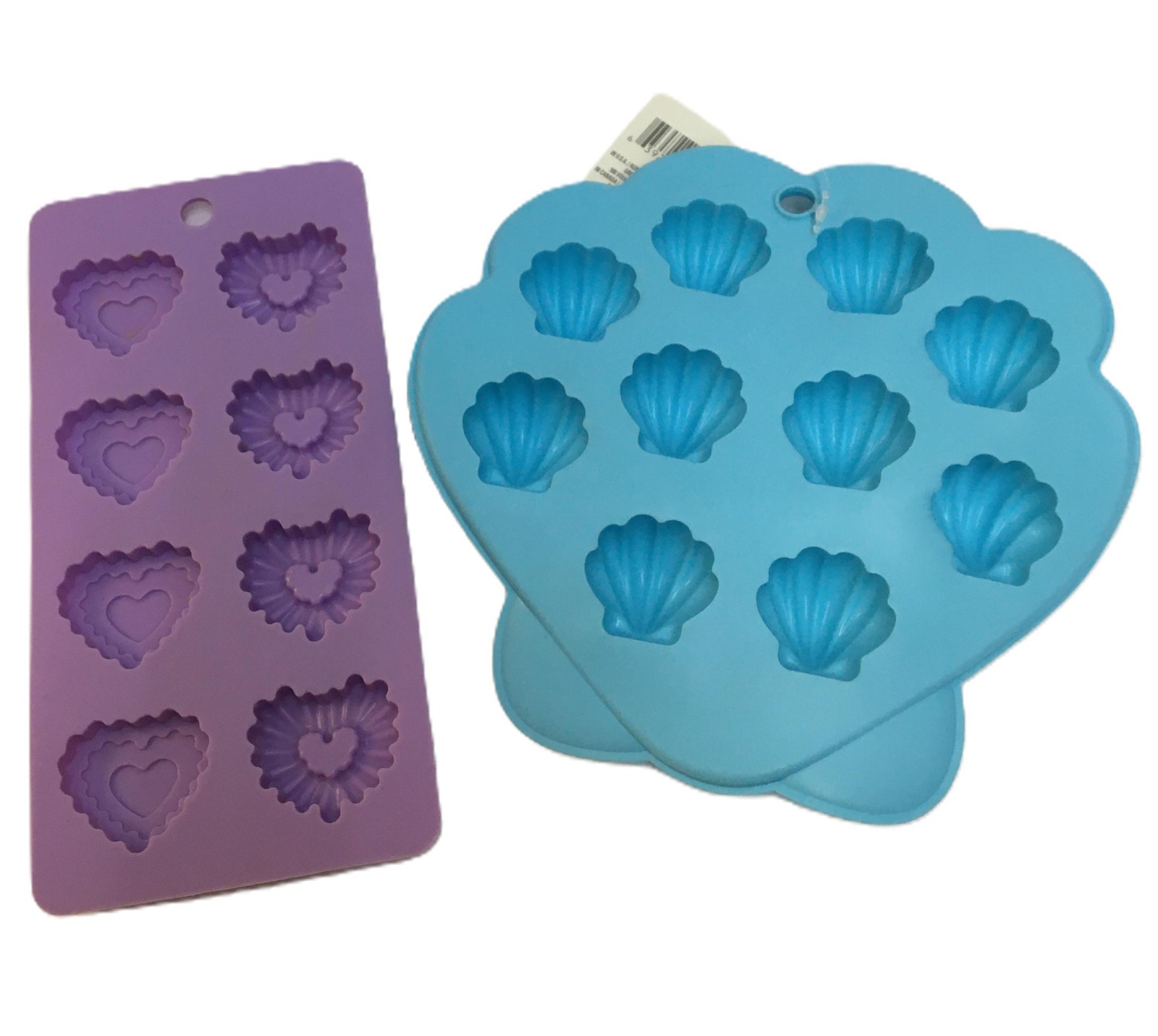 2 Piece Silicone Mold Ice Cube Tray Candy Mold Shells Hearts NWT