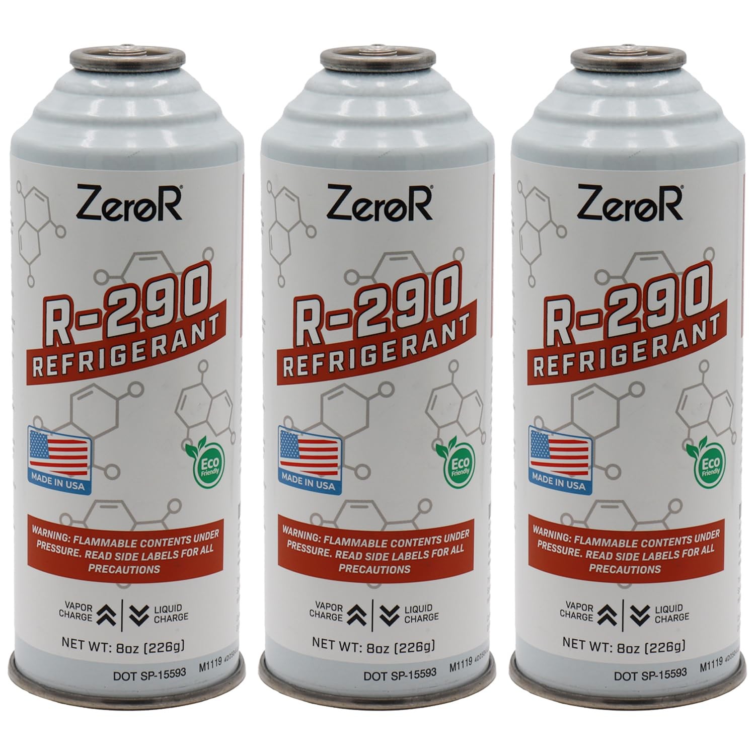 ZeroR - R290-8 oz Cans, 3 Pack - for Systems Designed R290 - Made 3 Cans
