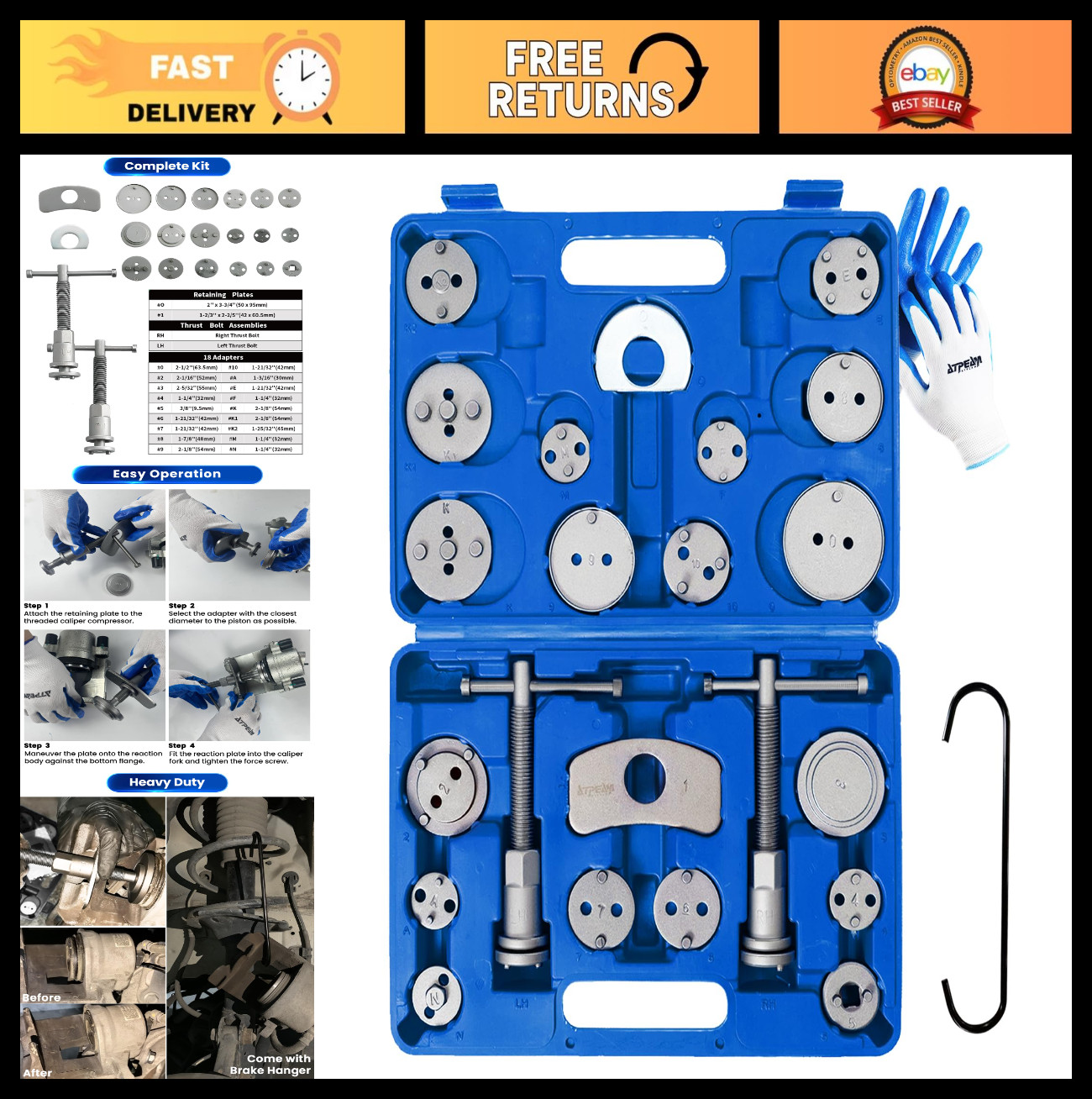 24PCS Heavy Duty Brake Caliper Compression Tool Kit, Brake Spreading & Repair To